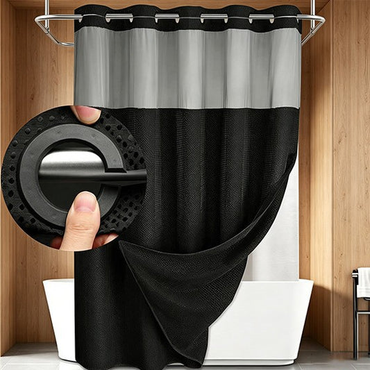 Double Layer Waffle-Pattern Shower Curtain - No Hook Snap-in Liner,  Waterproof Inner & Washable White Outer Cloth, Modern Bathroom Accessory for Home/Hotel/Salon/Dorm, 71x75 Inch