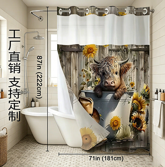 Double Layer Waffle-Pattern Shower Curtain - No Hook Snap-in Liner,  Waterproof Inner & Washable White Outer Cloth, Modern Bathroom Accessory for Home/Hotel/Salon/Dorm, 71x75 Inch