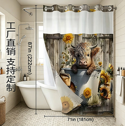 Double Layer Waffle-Pattern Shower Curtain - No Hook Snap-in Liner,  Waterproof Inner & Washable White Outer Cloth, Modern Bathroom Accessory for Home/Hotel/Salon/Dorm, 71x75 Inch