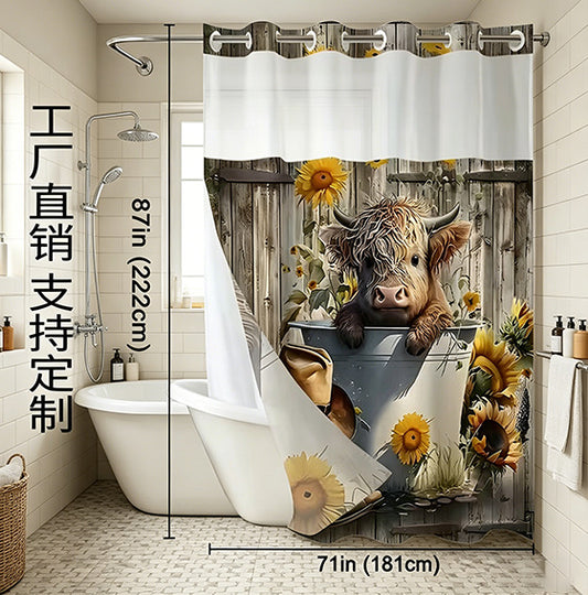 Double Layer Waffle-Pattern Shower Curtain - No Hook Snap-in Liner,  Waterproof Inner & Washable White Outer Cloth, Modern Bathroom Accessory for Home/Hotel/Salon/Dorm, 71x75 Inch