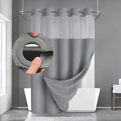Double Layer Waffle-Pattern Shower Curtain - No Hook Snap-in Liner,  Waterproof Inner & Washable White Outer Cloth, Modern Bathroom Accessory for Home/Hotel/Salon/Dorm, 71x75 Inch